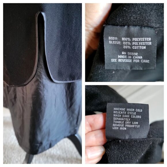 Vintage Regent Park Womens Long Black Coat With Unique Button Detail- SZ 10 - Picture 8 of 9